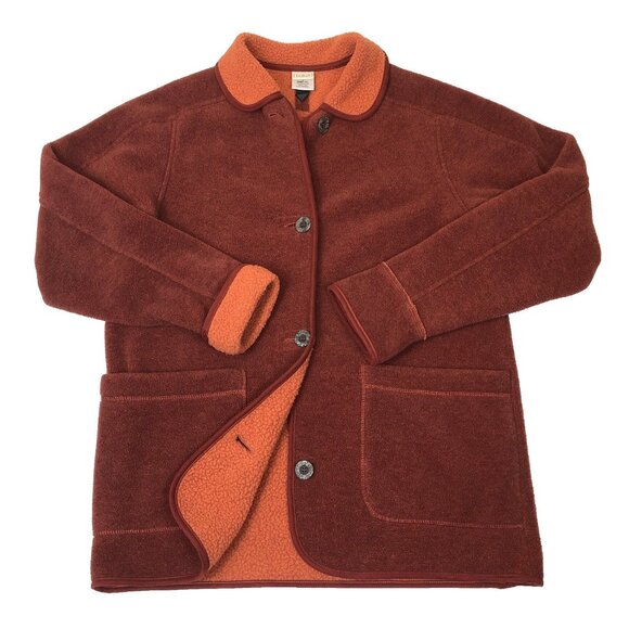 LL Bean Womens Red Cardigan Style Sherpa Fleece Button Front Jacket Small 0HH91 - Picture 1 of 7